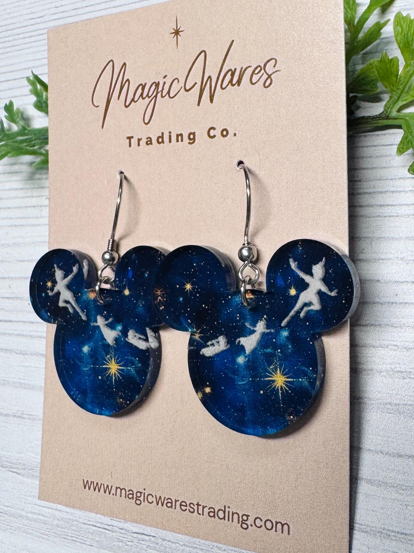 Neverland Night Sky Mouse Earrings, Blue Acrylic Dangles