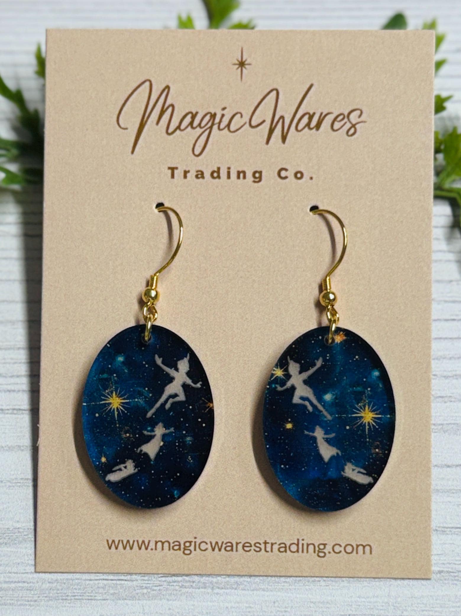 Neverland Night Sky Oval Dangle Earrings: Engraved Acrylic, Surgical Steel hooks