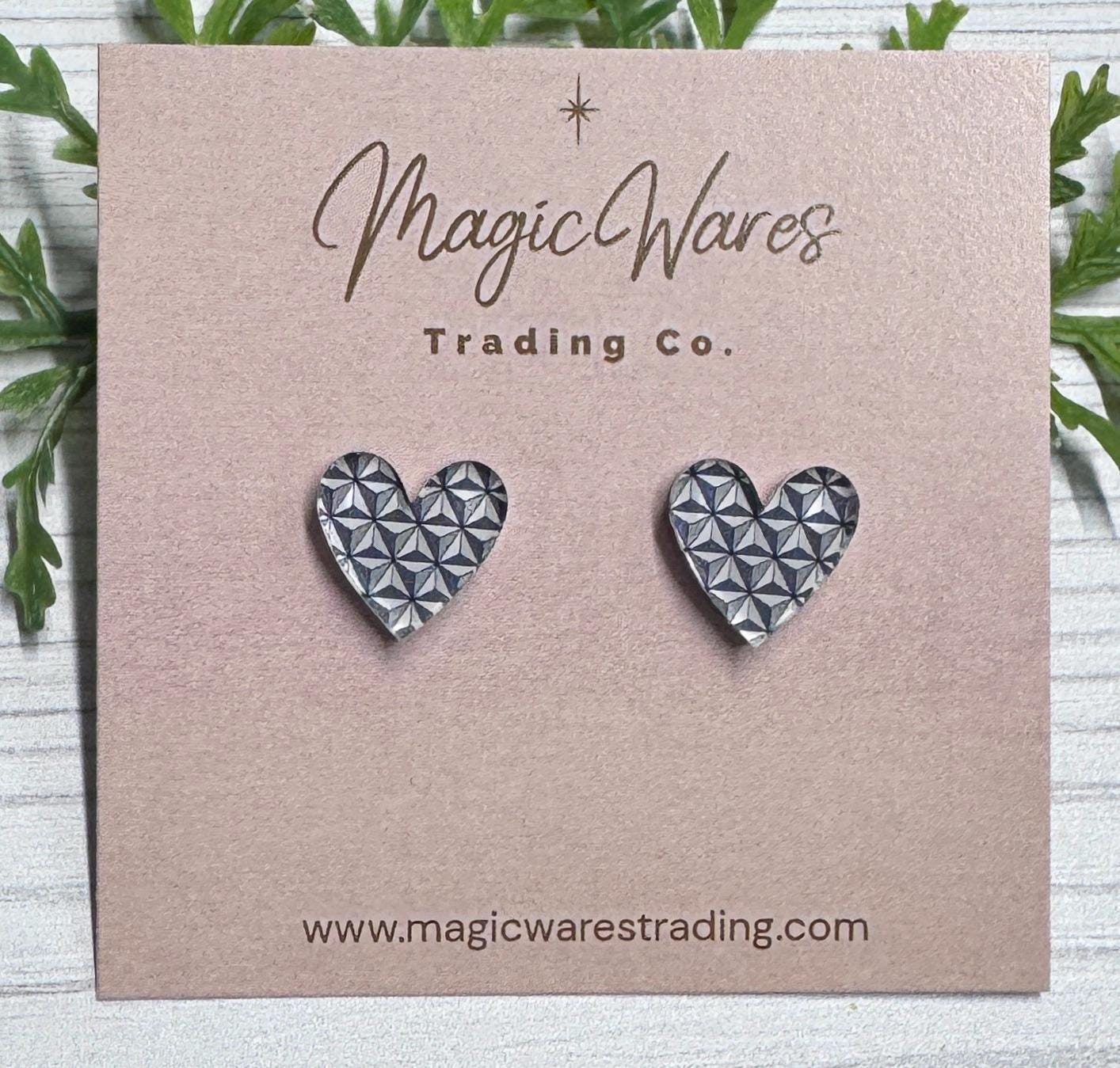 Spaceship Earth Heart Stud Earrings: Stainless steel Posts, Lightweight acrylic