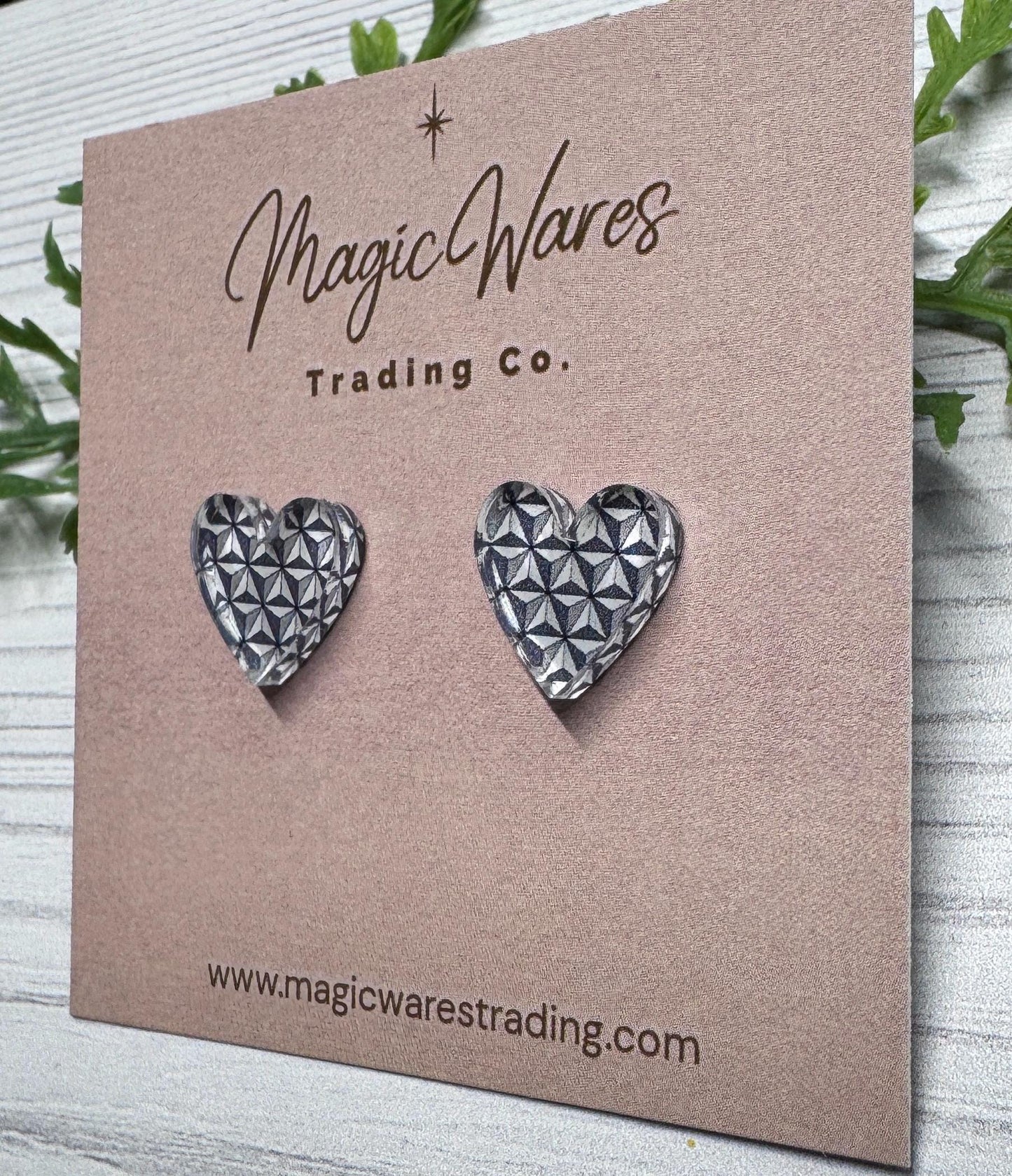Spaceship Earth Heart Stud Earrings: Stainless steel Posts, Lightweight acrylic