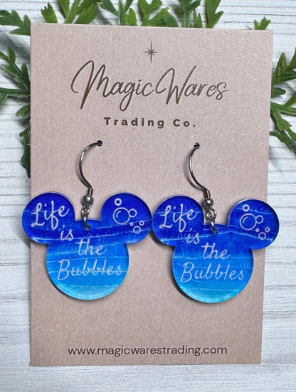 Life is the Bubbles Mouse head Laser cut Acrylic Earrings, Mermaid Earrings