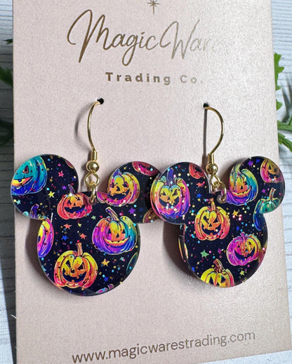 Sparkly Pumpkin Mouse Earrings: Laser Cut Halloween Dangle Earrings