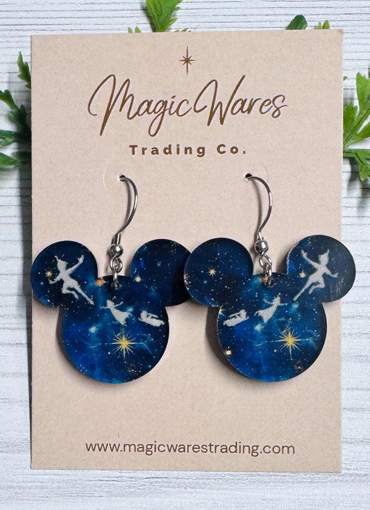 Neverland Night Sky Mouse Earrings, Blue Acrylic Dangles
