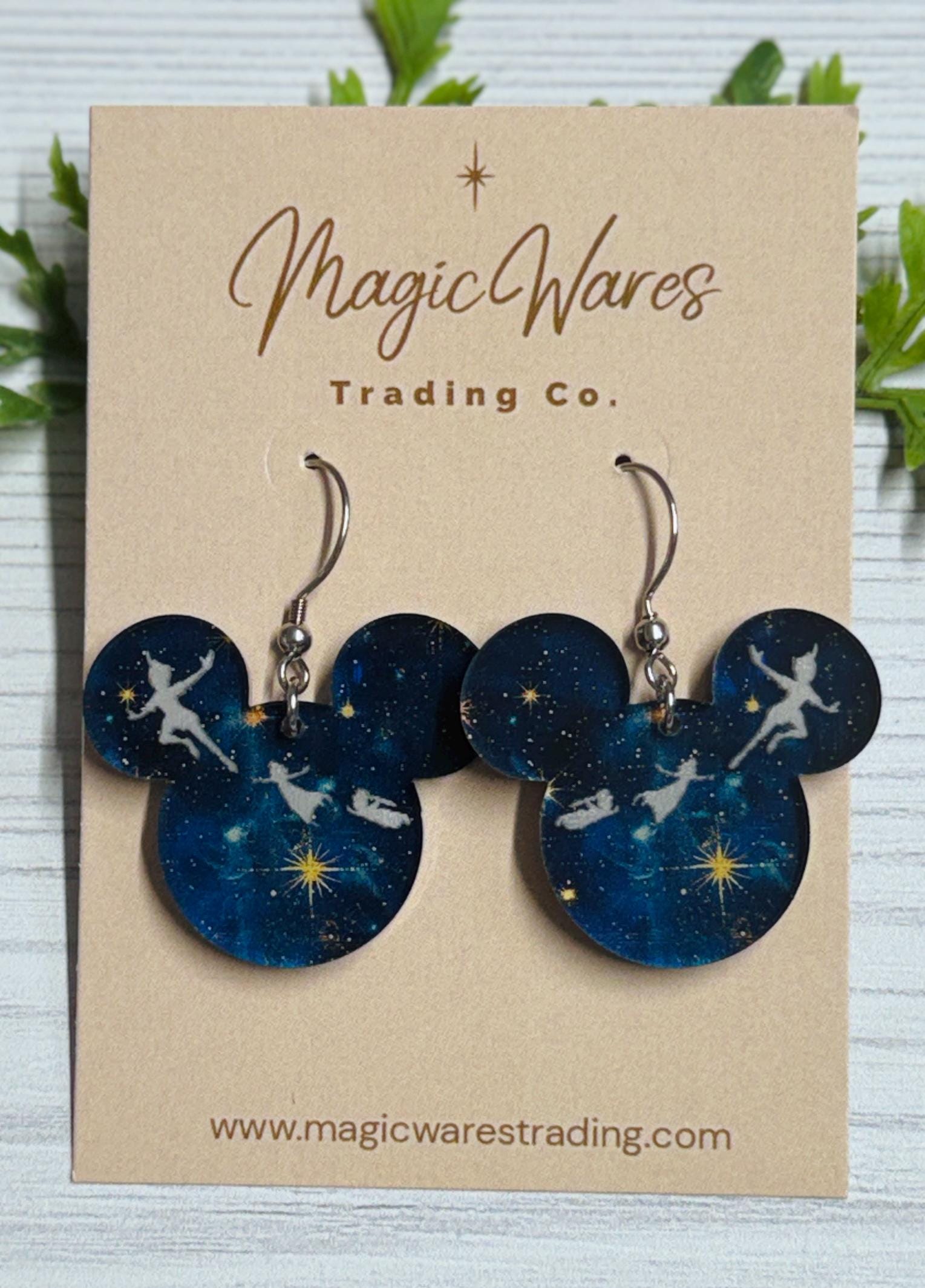 Neverland Night Sky Mouse Earrings, Blue Acrylic Dangles