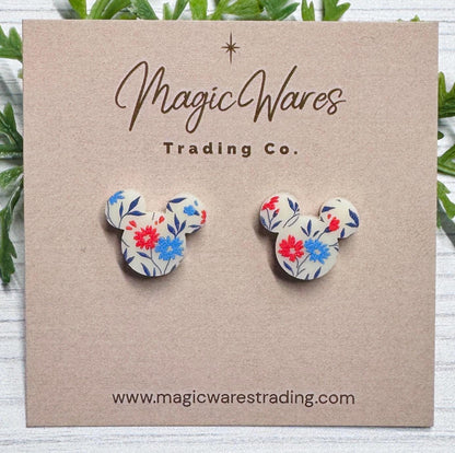 Patriotic Wildflowers Stud Earrings, Laser Cut Post Earrings, 4th of July