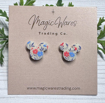 Patriotic Wildflowers Stud Earrings, Laser Cut Post Earrings, 4th of July