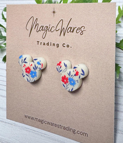 Patriotic Wildflowers Stud Earrings, Laser Cut Post Earrings, 4th of July