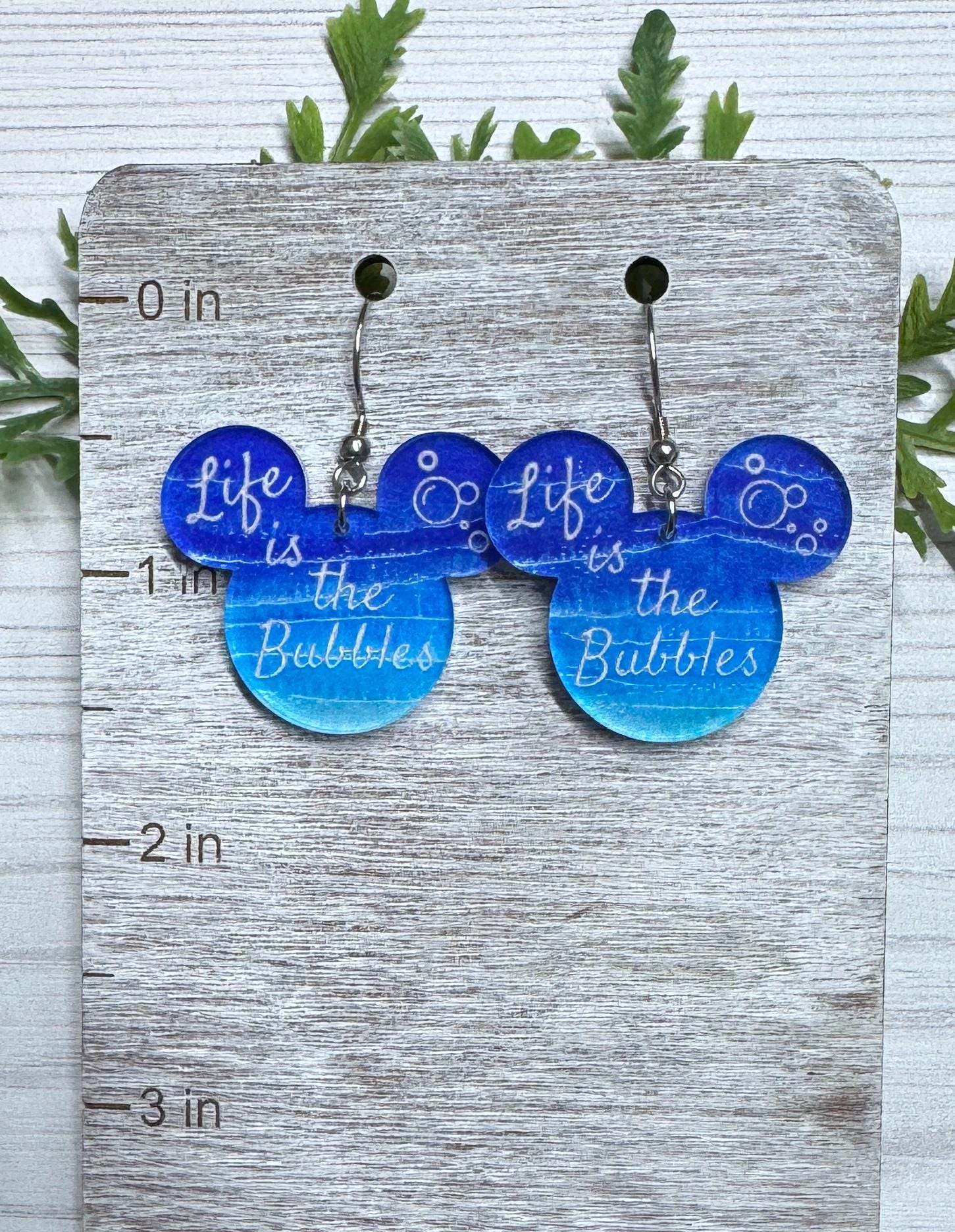 Life is the Bubbles Mouse head Laser cut Acrylic Earrings, Mermaid Earrings