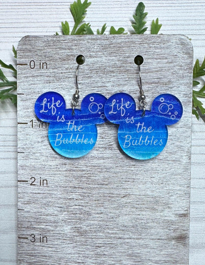 Life is the Bubbles Mouse head Laser cut Acrylic Earrings, Mermaid Earrings