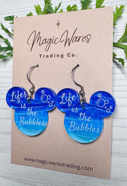 Life is the Bubbles Mouse head Laser cut Acrylic Earrings, Mermaid Earrings
