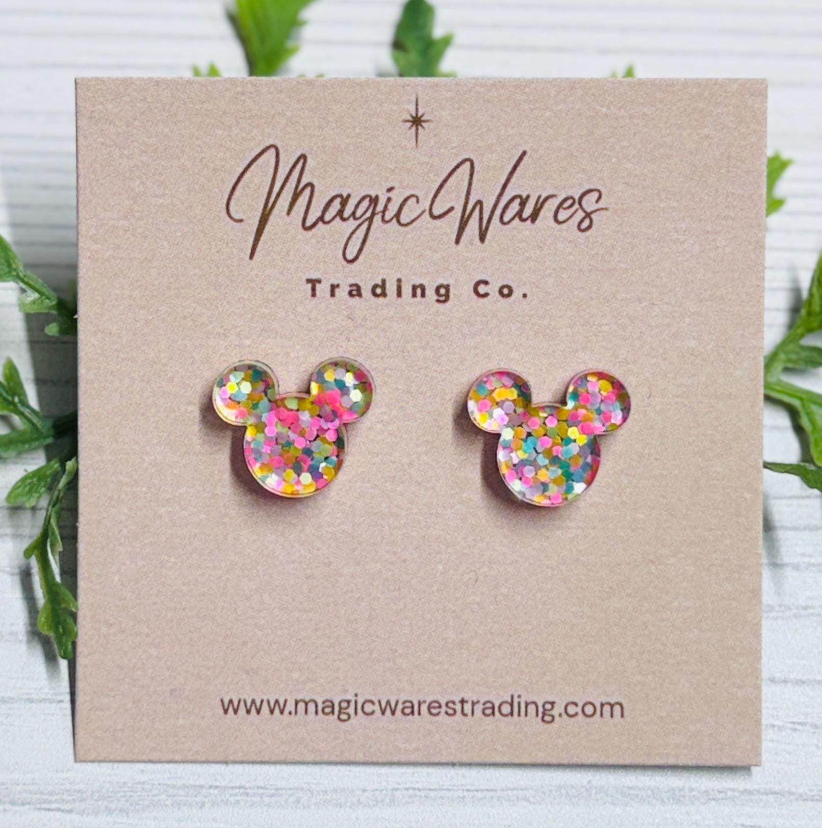 Summer Confetti Glitter Stud Earrings: Laser Cut Acrylic, stainless steel Pierced Earlobe studs