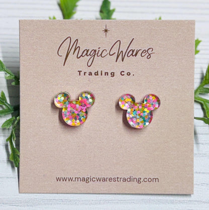 Summer Confetti Glitter Stud Earrings: Laser Cut Acrylic, stainless steel Pierced Earlobe studs