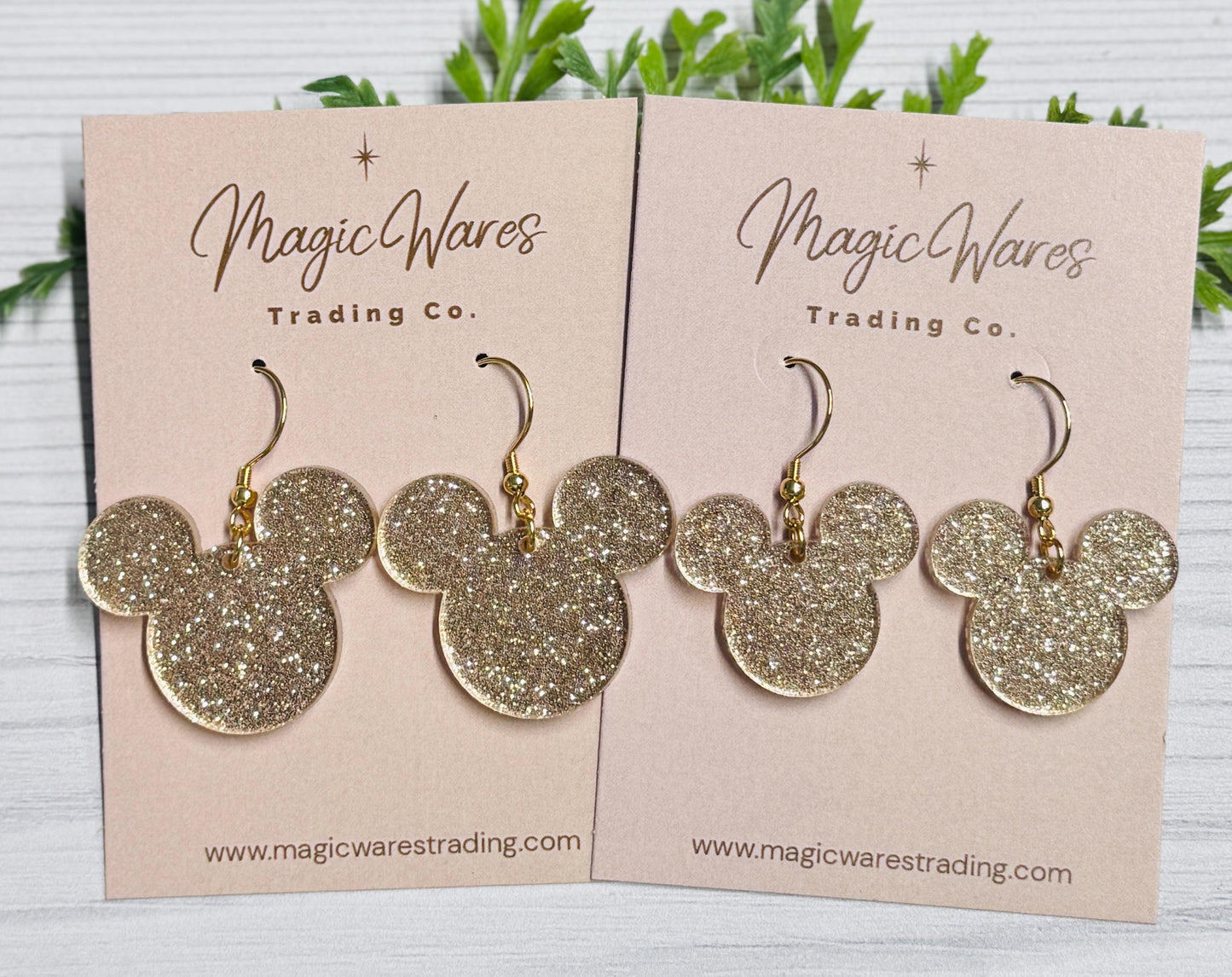 Champagne Gold Glitter Mouse head Dangle Earrings, NEW smaller size available, Laser cut Lightweight Acrylic