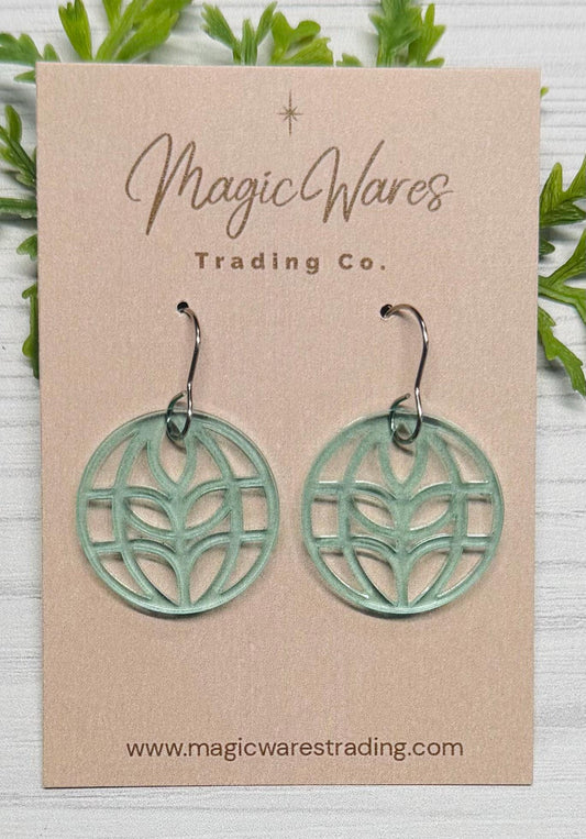 The Land Pavilion Dangle Earrings, Glass Green Round Acrylic Earrings