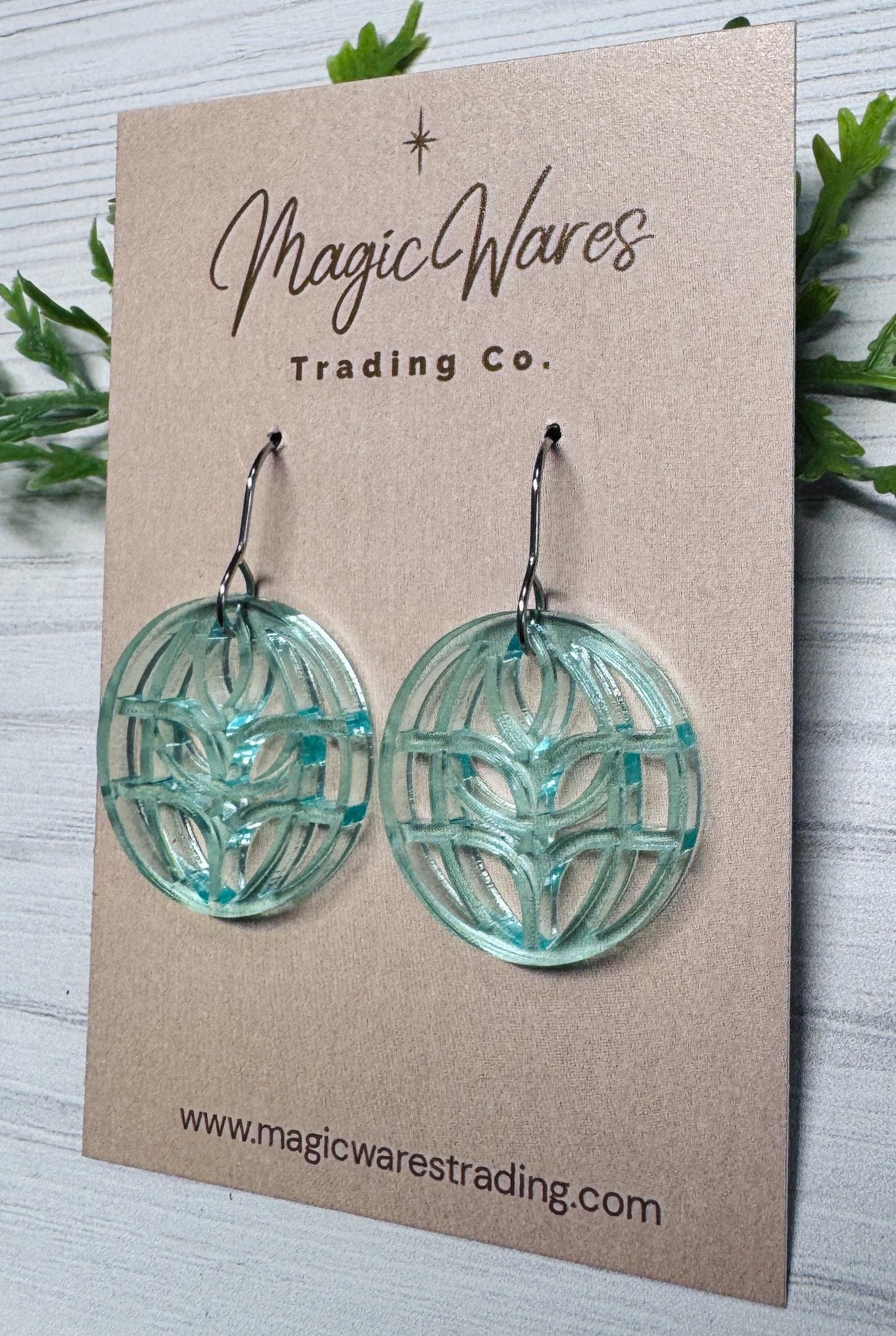 The Land Pavilion Dangle Earrings, Glass Green Round Acrylic Earrings