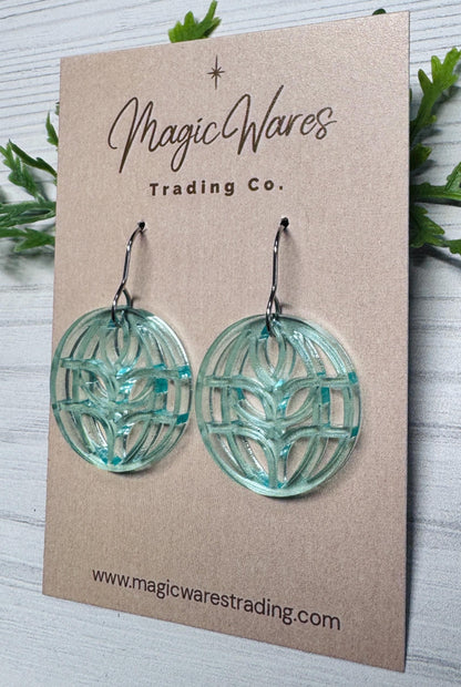 The Land Pavilion Dangle Earrings, Glass Green Round Acrylic Earrings