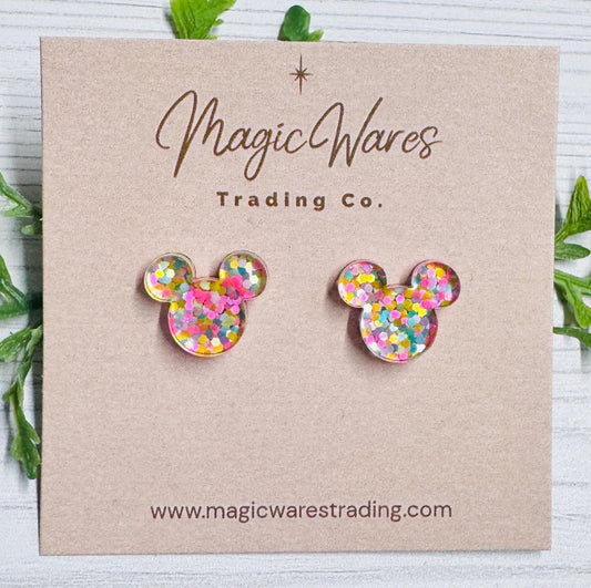 Summer Confetti Glitter Stud Earrings: Laser Cut Acrylic, stainless steel Pierced Earlobe studs