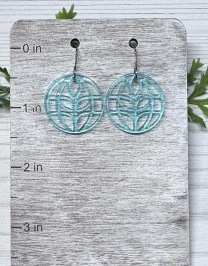 The Land Pavilion Dangle Earrings, Glass Green Round Acrylic Earrings