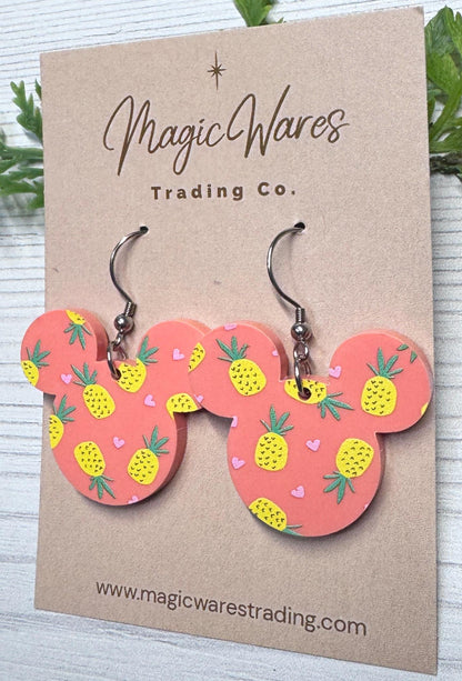 Pineapple Mouse Coral Acrylic Earrings, Dangle Earrings Made to order