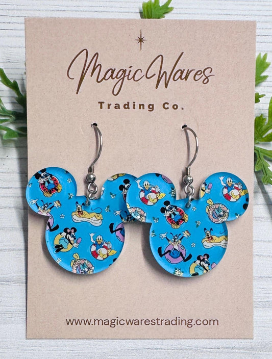 Pool Pals Mouse Acrylic Earrings, Fab Five Patterned Summer Earrings