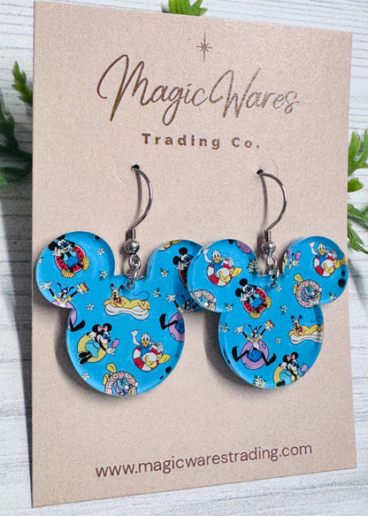 Pool Pals Mouse Acrylic Earrings, Fab Five Patterned Summer Earrings