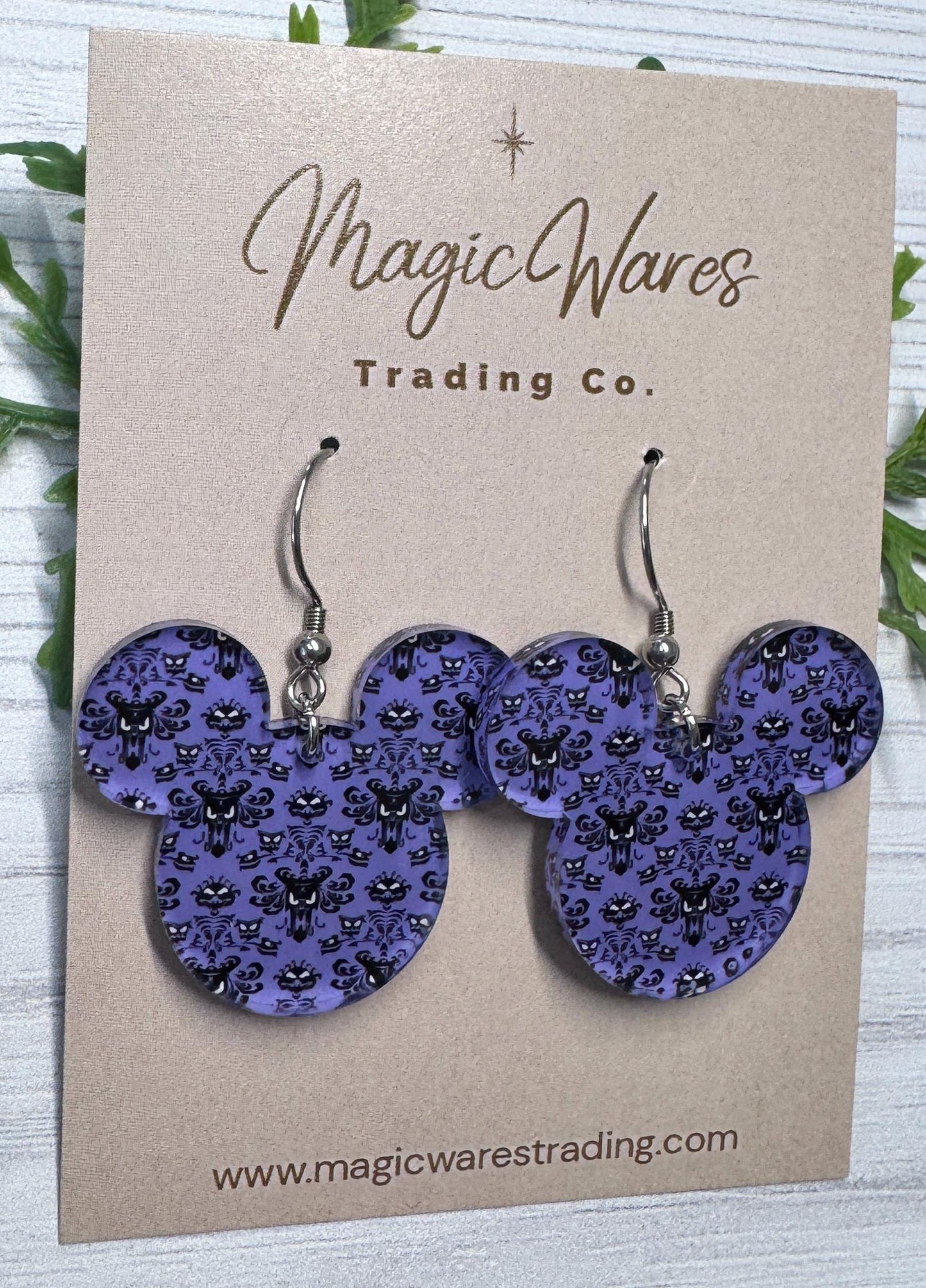 Haunted Wallpaper Acrylic Earrings, Purple Dangle earrings