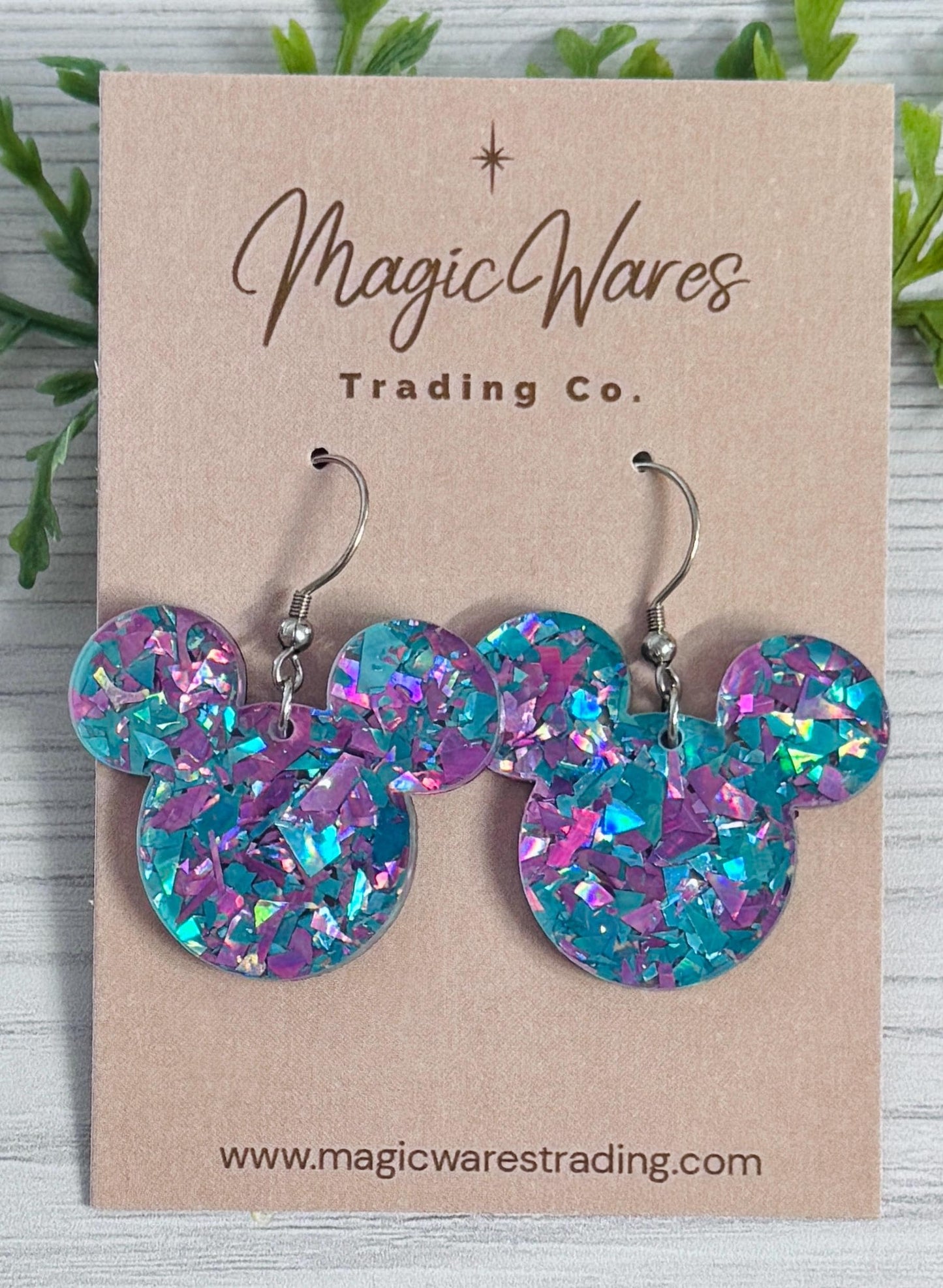 Monsters Glitter Mouse head Dangle Earrings, NEW smaller size available, Laser cut Lightweight Acrylic, Sully inspired, Stitch inspired