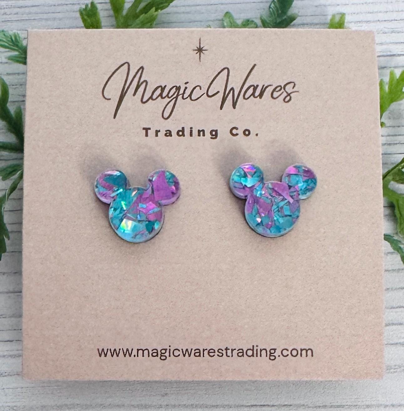 Monsters Flake Glitter Mouse Stud Earrings, Clip-ons available