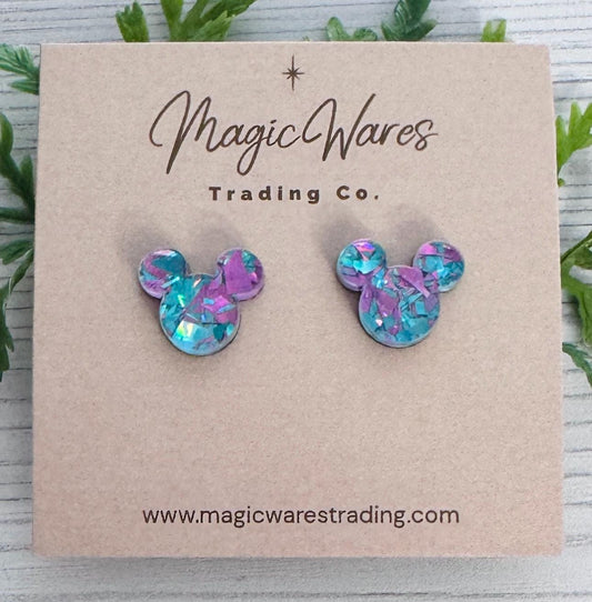 Monsters Flake Glitter Mouse Stud Earrings, Clip-ons available