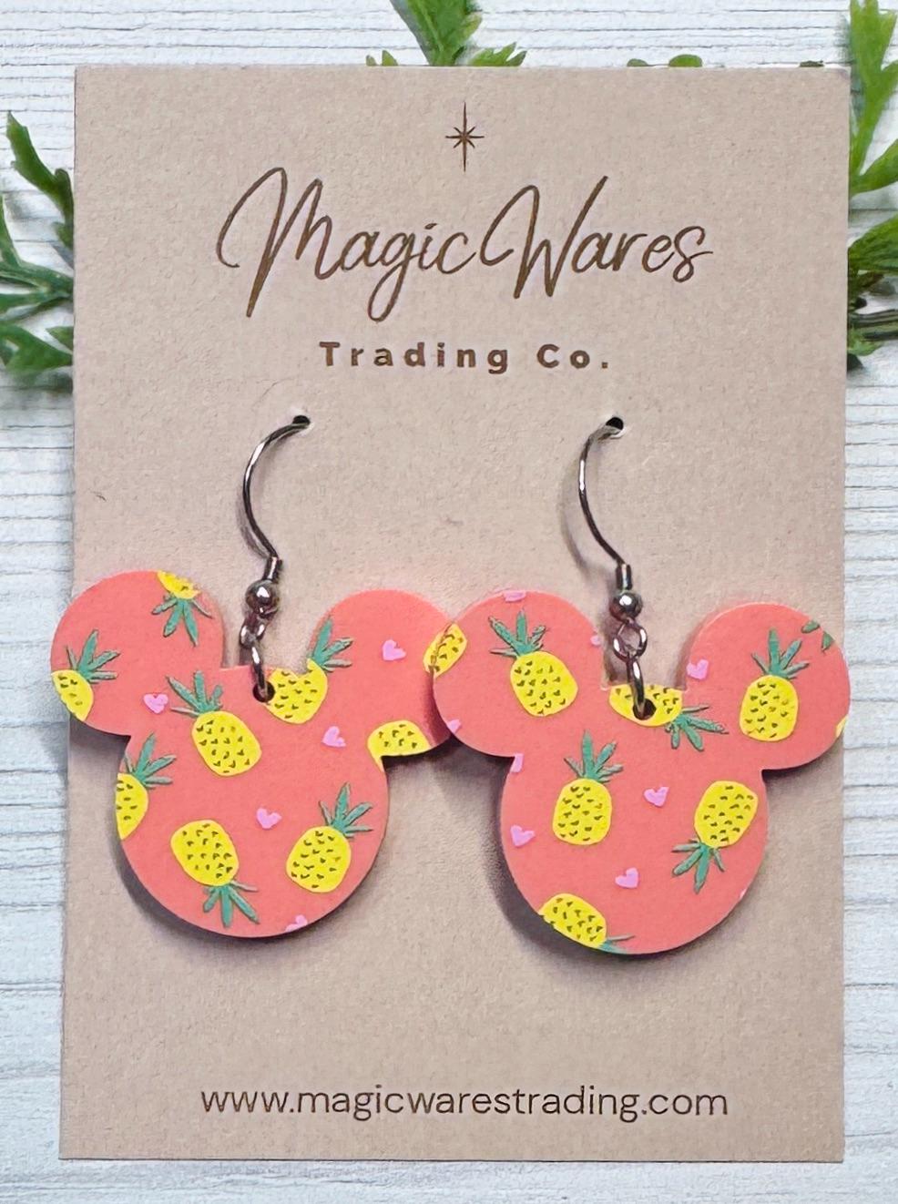 Pineapple Mouse Coral Acrylic Earrings, Dangle Earrings Made to order