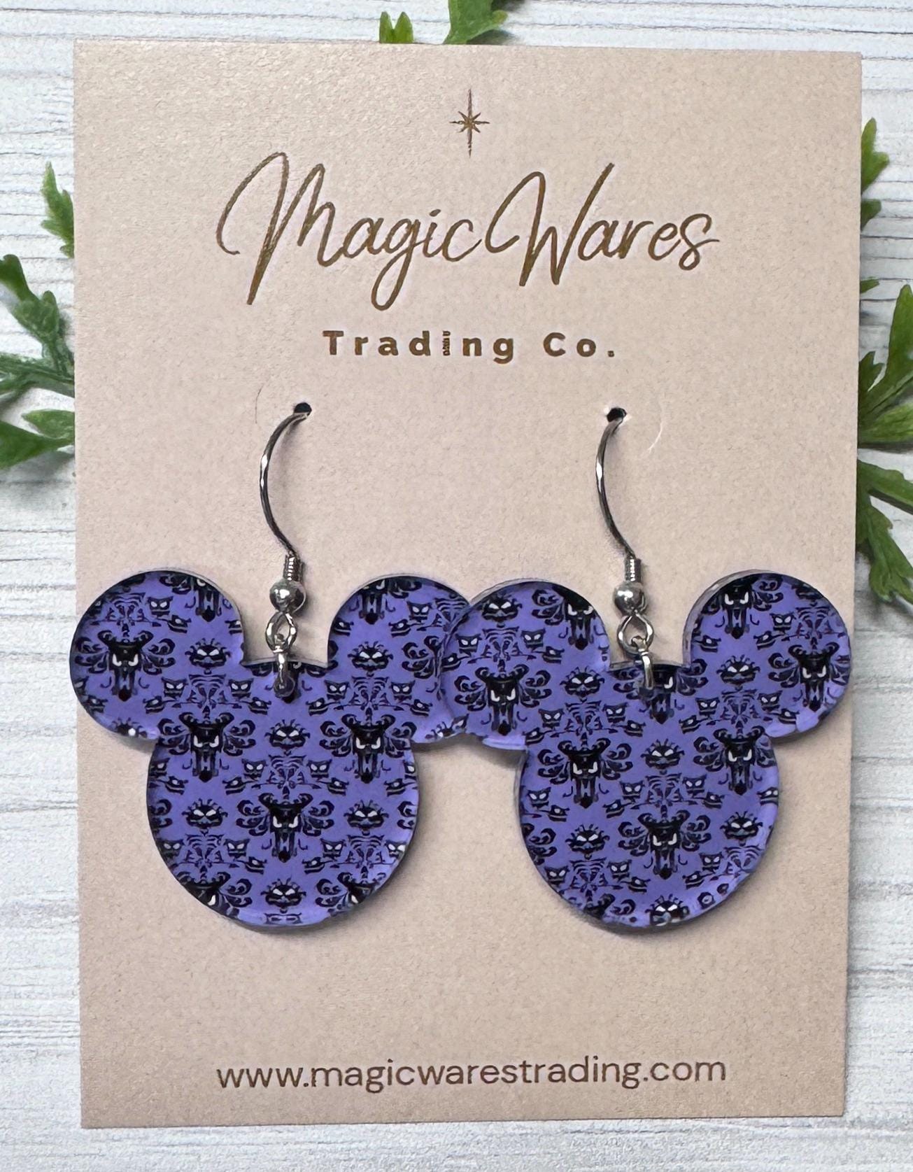 Haunted Wallpaper Acrylic Earrings, Purple Dangle earrings