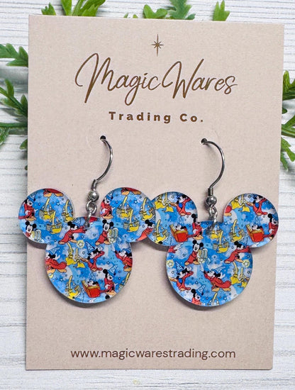 Sorcerer Mouse Acrylic Earrings, Lightweight Fantasmic inspired dangles