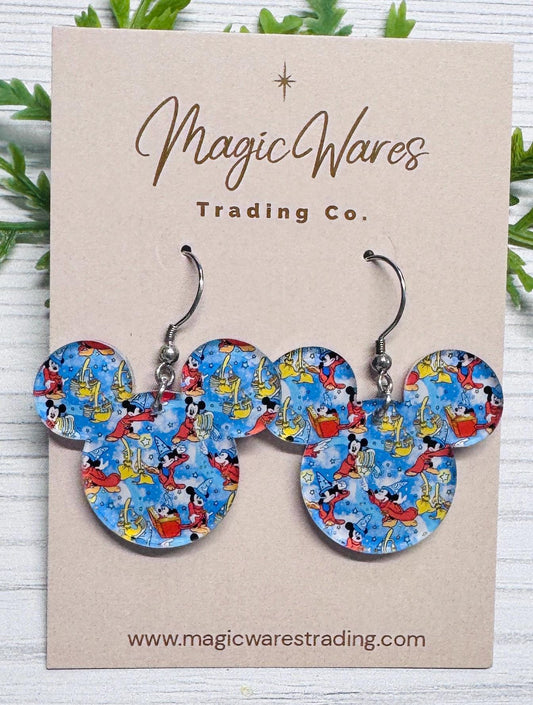 Sorcerer Mouse Acrylic Earrings, Lightweight Fantasmic inspired dangles