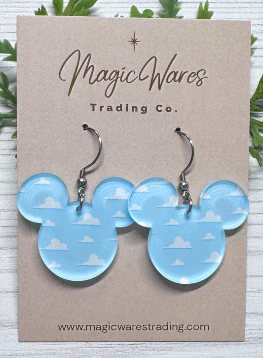 Cloudy Mouse Acrylic Earrings, Toy Story Cloud Wallpaper inspired dangle earrings