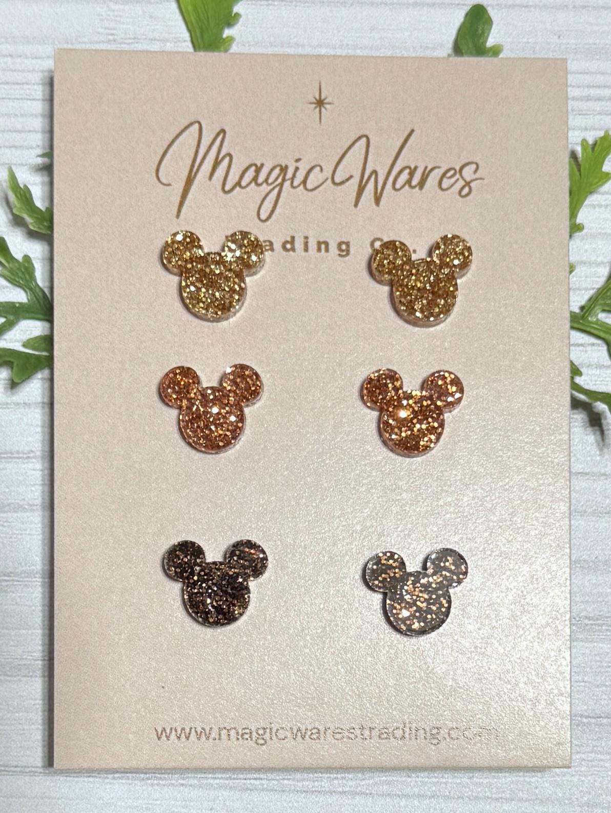 Fall Glitter Mouse Stud Trio, Gold, Copper and Brown Glitter earrings