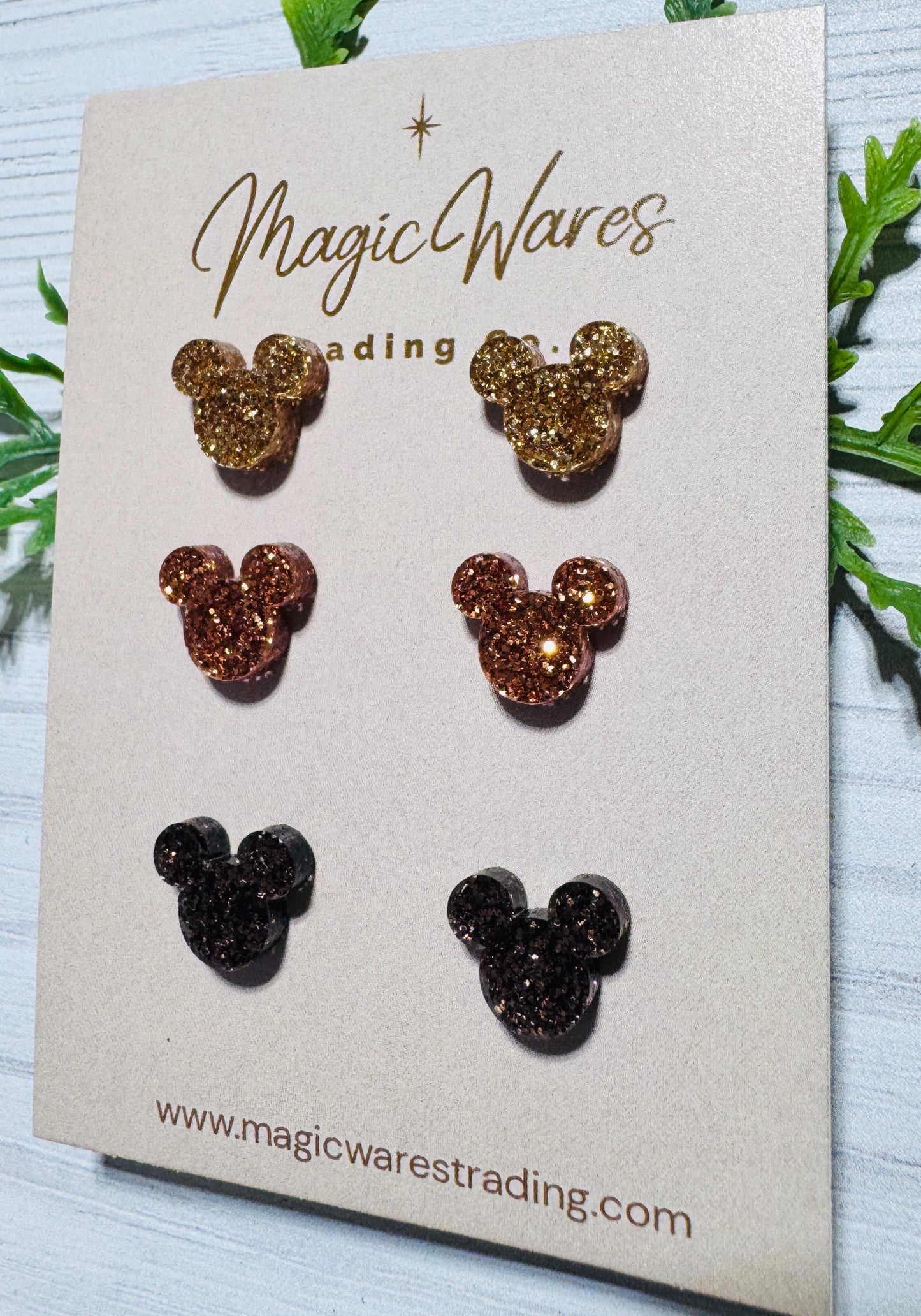 Fall Glitter Mouse Stud Trio, Gold, Copper and Brown Glitter earrings