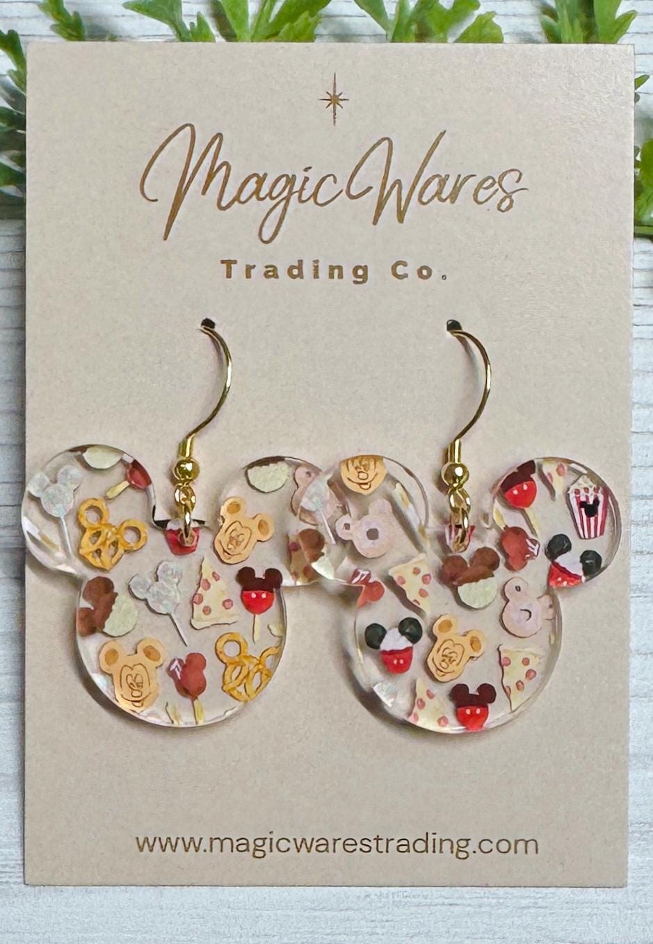 Snacks Mouse Laser Cut Dangle Earrings, Parks snacks clear patterned acrylic earrings