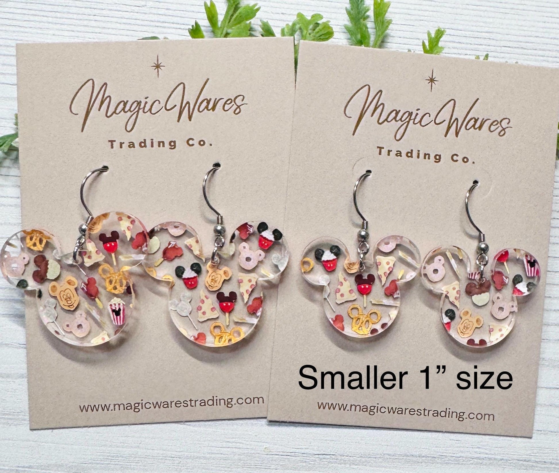 Snacks Mouse Laser Cut Dangle Earrings, Parks snacks clear patterned acrylic earrings