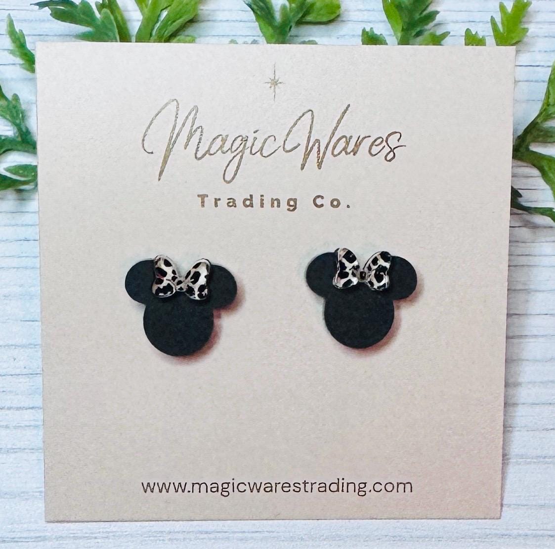 Leopard Bow Mouse Stud Earrings, Stainless Steel Posts, Clip ons available