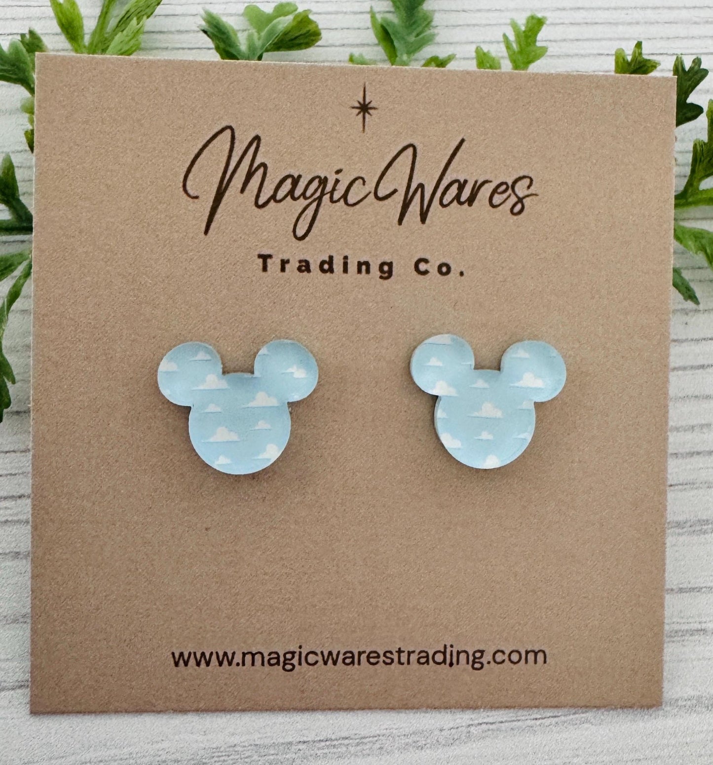 Andys Clouds Mouse Stud Earrings, Stainless Steel Hypoallergenic, Clip ons available