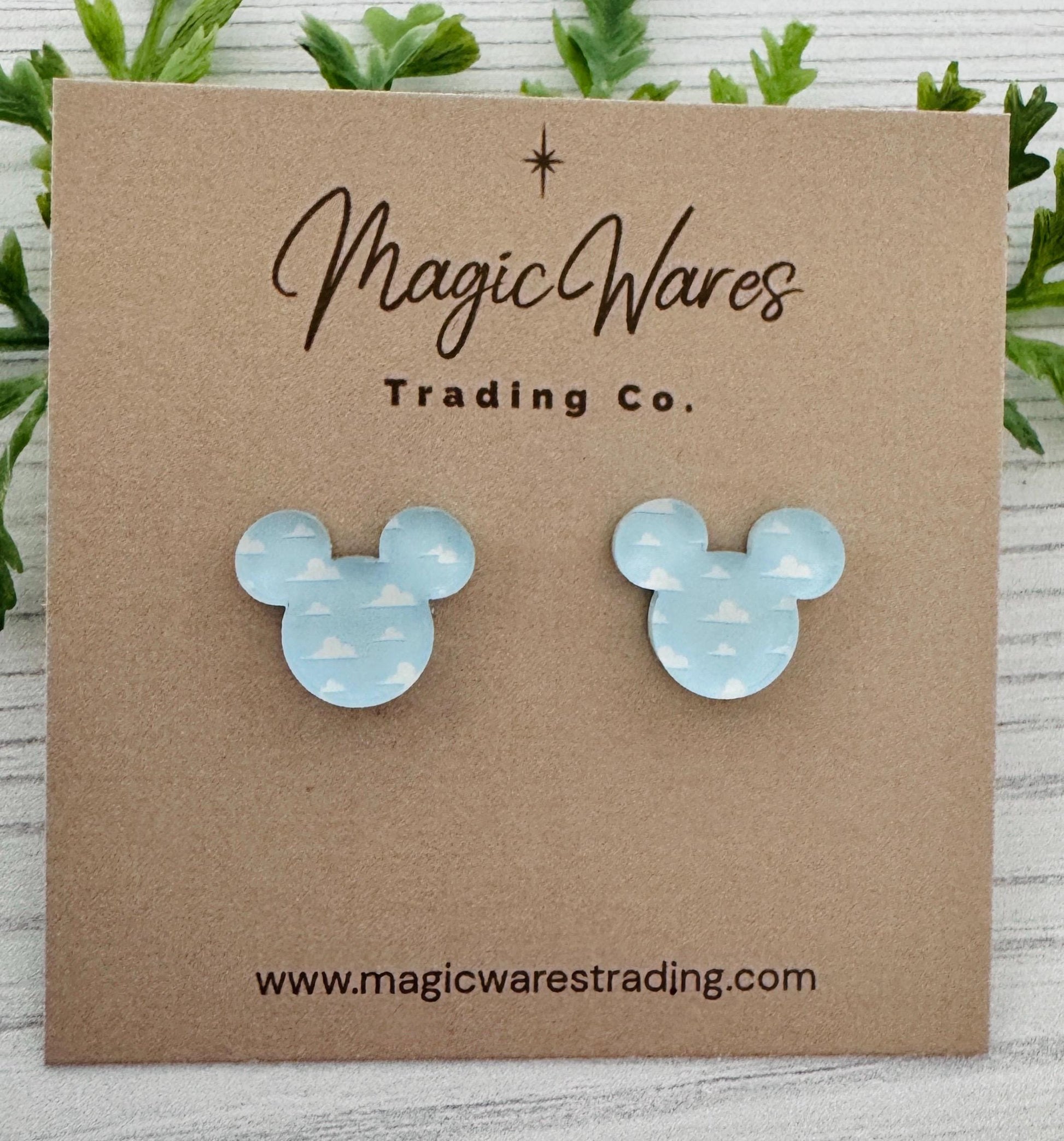 Andys Clouds Mouse Stud Earrings, Stainless Steel Hypoallergenic, Clip ons available