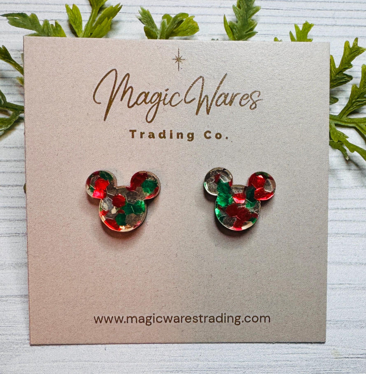 Christmas Chunky Glitter Mouse Stud Earrings: Laser Cut Acrylic with stainless steel posts