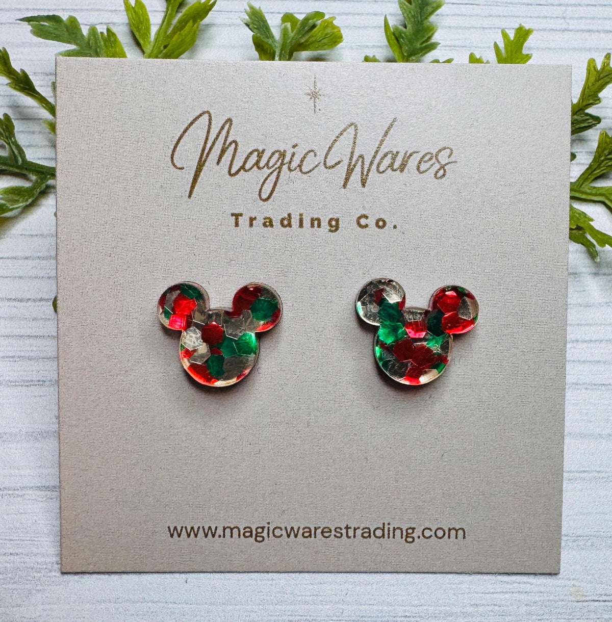 Christmas Chunky Glitter Mouse Stud Earrings: Laser Cut Acrylic with stainless steel posts