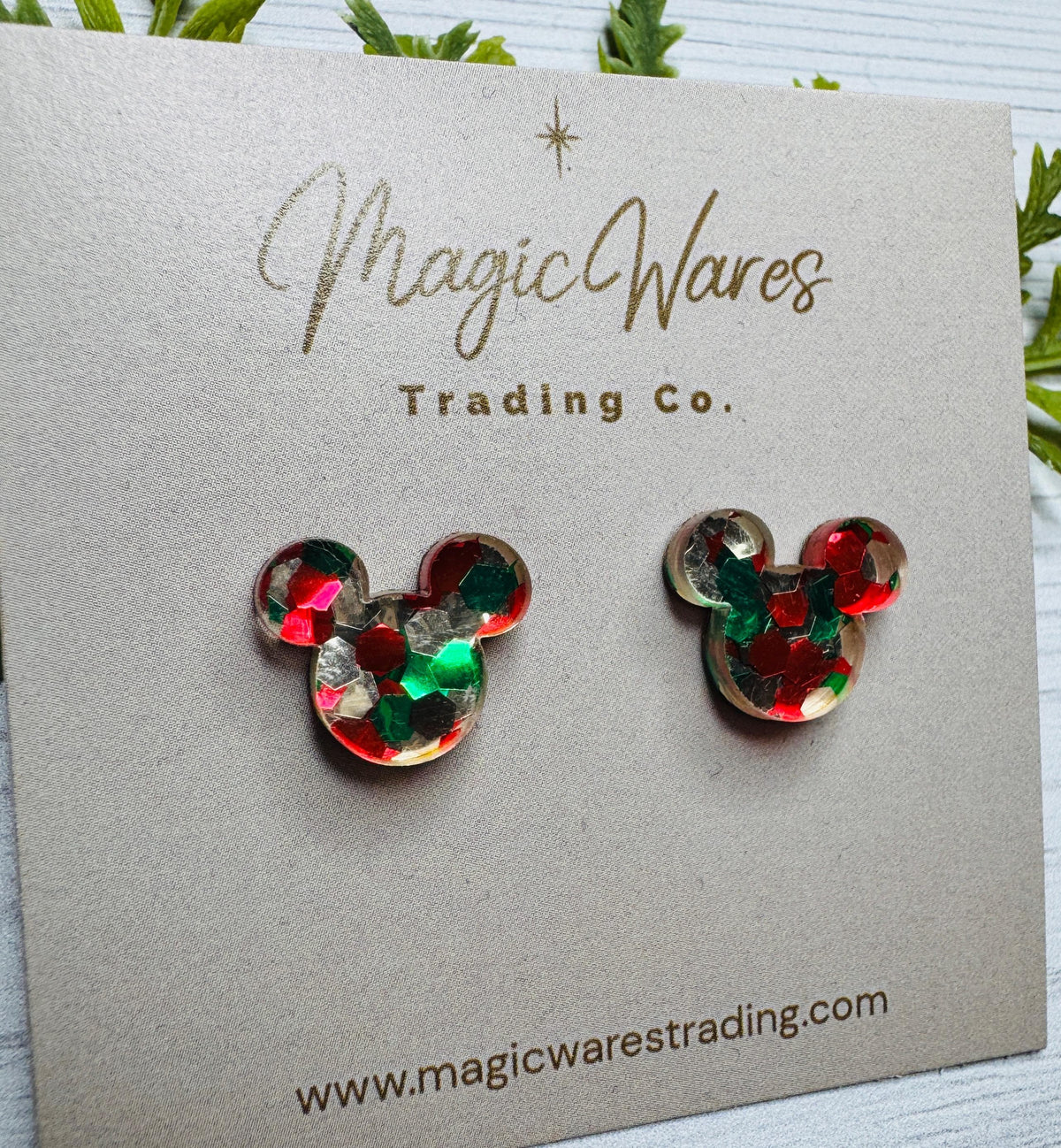 Christmas Chunky Glitter Mouse Stud Earrings: Laser Cut Acrylic with stainless steel posts